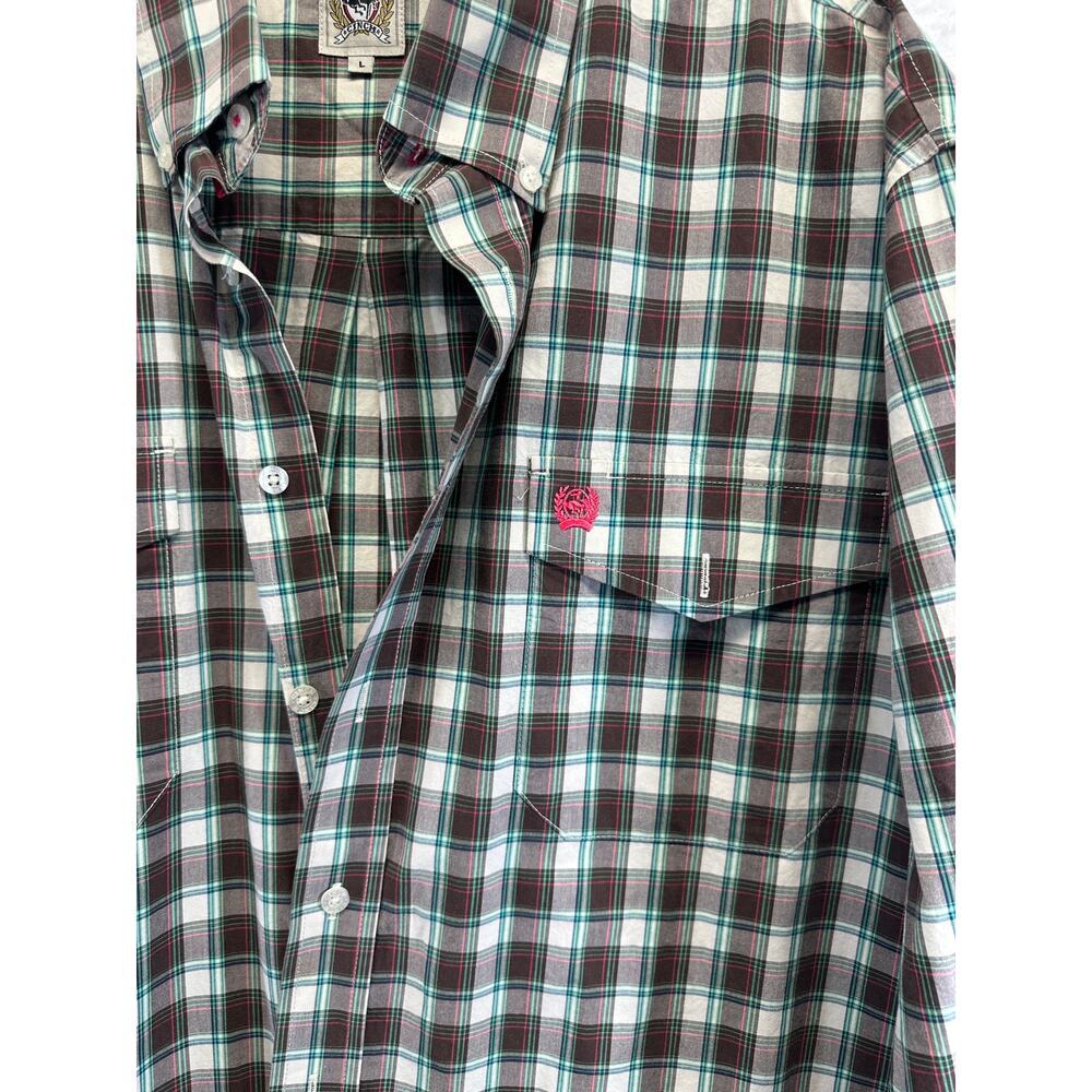 Cinch Men Long Sleeve Button Down USA Cotton Plaid Size L Western EUC Brown Gr. - Picture 3 of 9